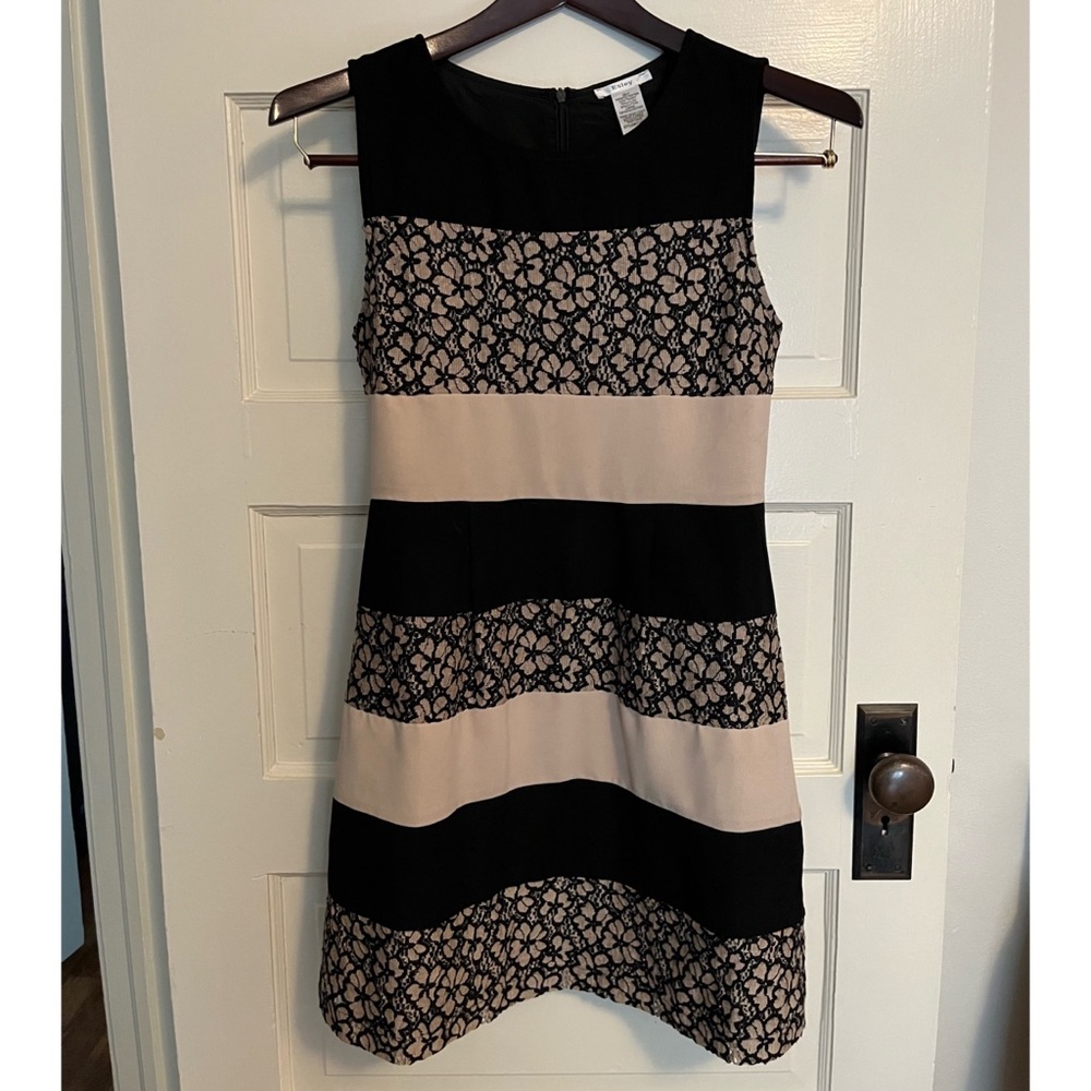 Esley Black and Cream Lace Stripe Dress